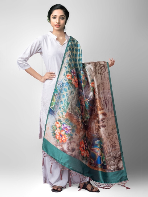 

Unnati Silks Teal & Orange Printed Art Silk Dupatta