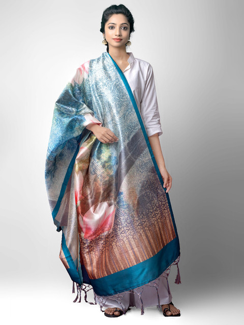

Unnati Silks Blue & Red Ethnic Motifs Printed Art Silk Dupatta