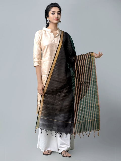 

Unnati Silks Black & Gold-Coloured Woven Design Pure Cotton Mangalagiri Dupatta