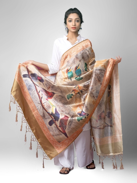 

Unnati Silks Beige & Green Ethnic Motifs Printed Art Silk Dupatta