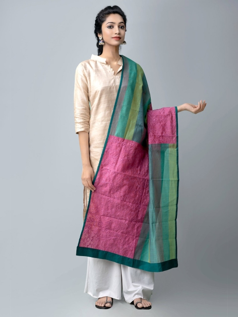 

Unnati Silks Magenta & Green Embroidered Art Silk Dupatta