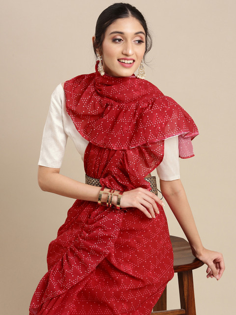 

LOOKNBOOK ART Red Floral Saree
