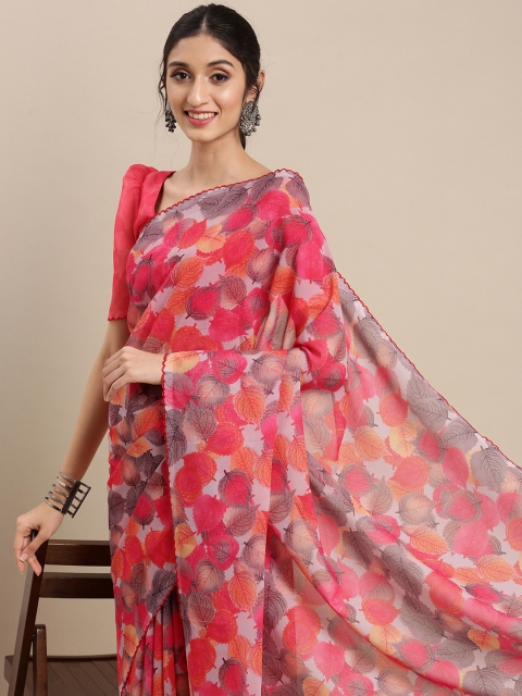 

LOOKNBOOK ART Pink & Brown Floral Saree