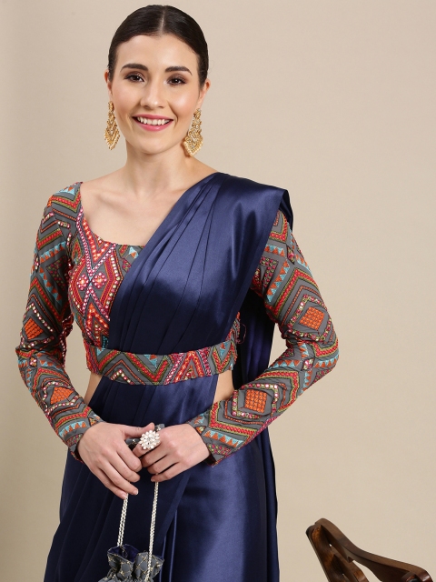 

LOOKNBOOK ART Navy Blue Solid Saree