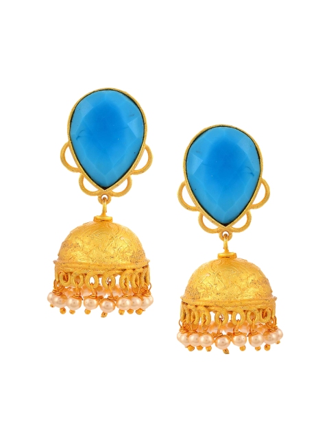 

Tistabene White & Blue Gold-Plated Contemporary Studded Jhumkas Earrings