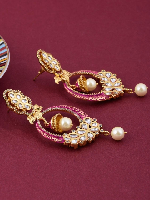 

Tistabene Gold-Toned & Plated Enamelled Contemporary Studded Drop Earrings