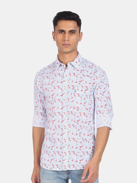 

U.S. Polo Assn. Men White & Blue Printed Pure Cotton Casual Shirt