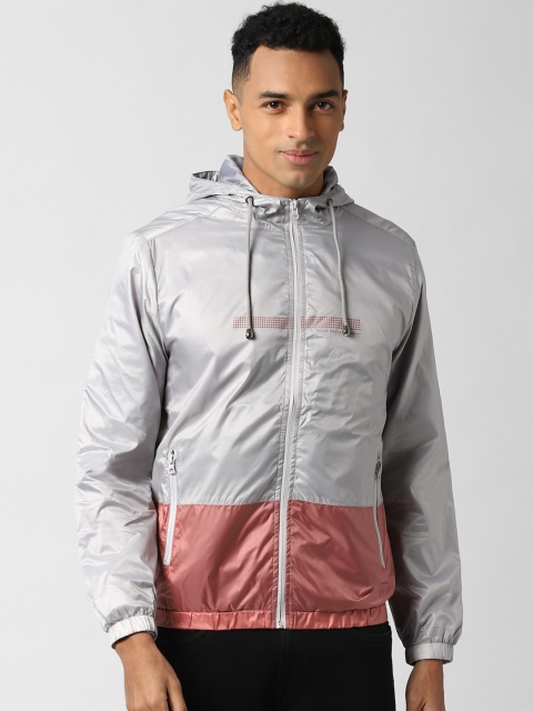 

Peter England Casuals Men Grey & Pink Colourblocked Bomber Jacket