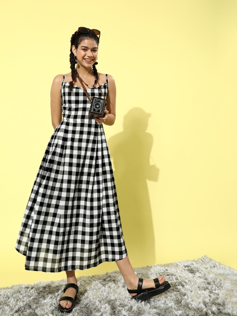 

InWeave Women Stylish Black Checked Summer Ginghams Dress