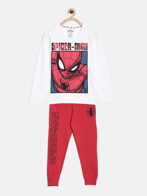 

Nap Chief Boys White & Red Spider-Man Printed Pure Cotton Night suit