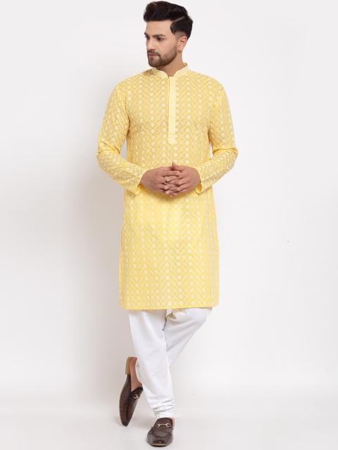 

MOHANLAL SONS Men Yellow Floral Printed Kurta