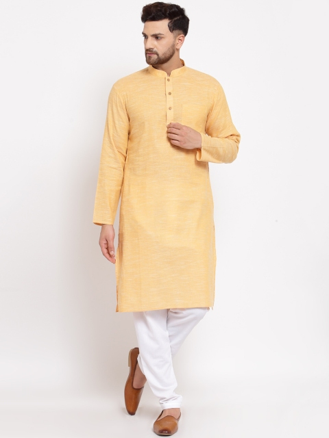 

MOHANLAL SONS Men Mustard Yellow Solid Cotton Straight Kurta