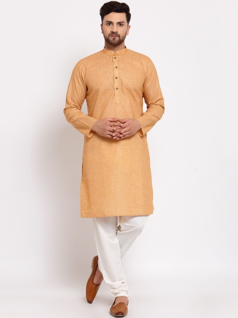 

MOHANLAL SONS Men Mustard Yellow & White Striped Cotton Straight Kurta