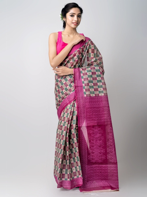 

Unnati Silks Teal & Magenta Ethnic Motifs Pure Cotton Kovai Saree