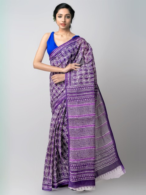 

Unnati Silks Violet & Cream-Coloured Ethnic Motifs Pure Cotton Kovai Saree