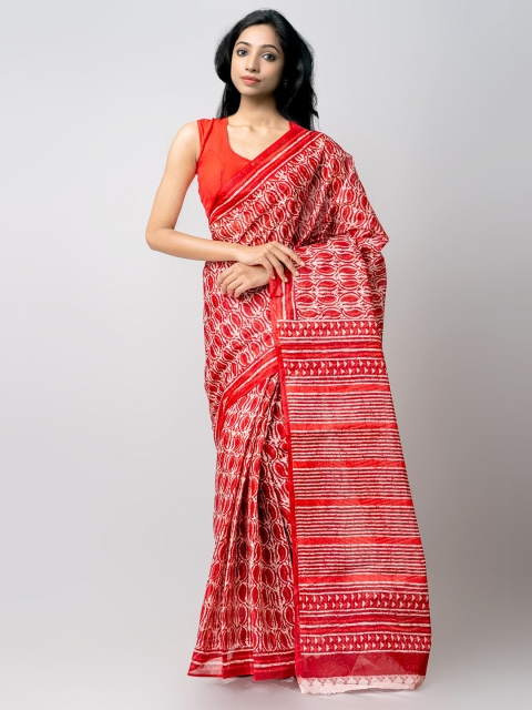 

Unnati Silks Red & White Ethnic Motifs Pure Cotton Kovai Saree