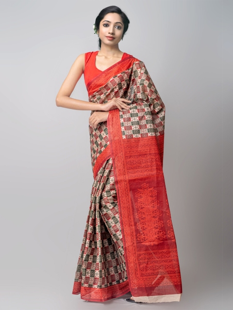 

Unnati Silks Beige & Green Ethnic Motifs Pure Cotton Kovai Saree