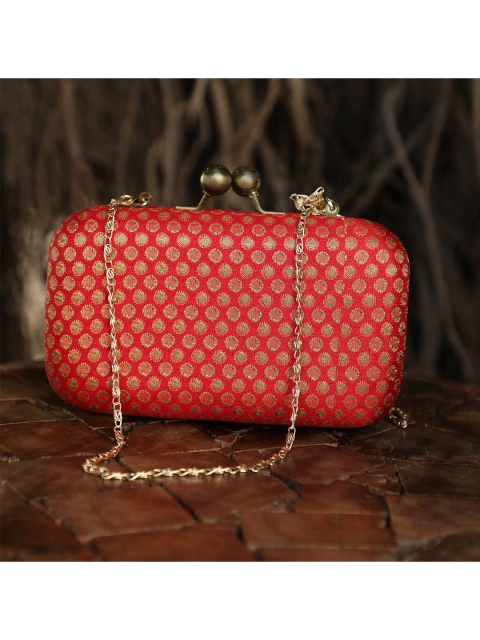 

TRINK Red & Gold-Toned Textured Box Clutch