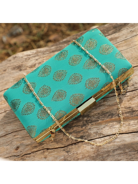 

TRINK Women Turquoise Blue Textured Embellished Clutch