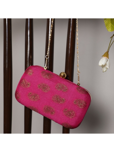 

TRINK Pink & Gold-Toned Embellished Zari Banarasi Jacquard Box Clutch