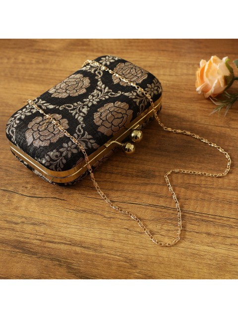

TRINK Black & Copper-Toned Textured Box Clutch