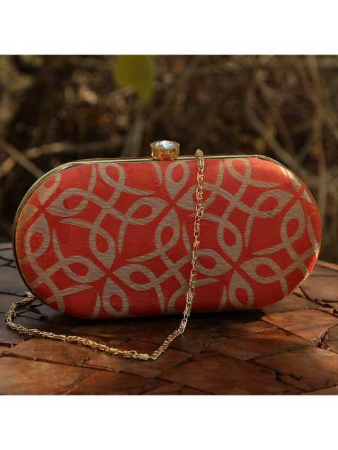 

TRINK Orange & Gold-Toned Textured Box Clutch