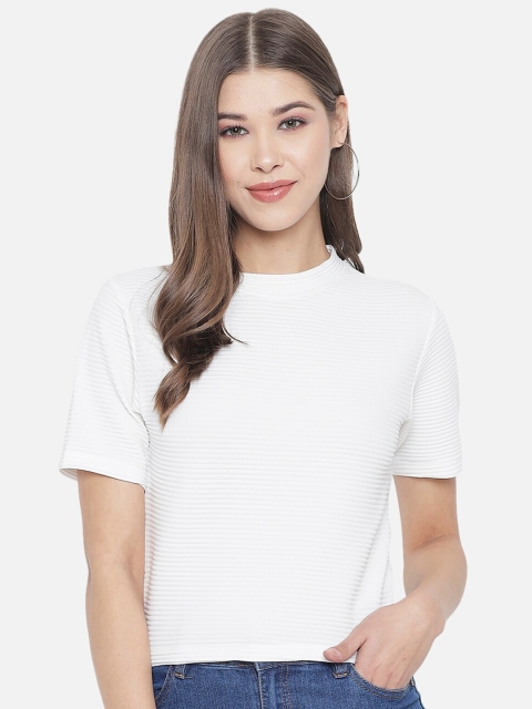 

Yuvraah Women White High Neck Extended Sleeves T-shirt