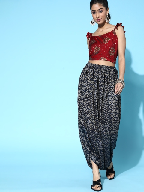 

InWeave Women Charming Maroon Printed Cropped Co-Ords