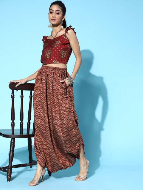 

InWeave Women Charming Maroon Printed Cropped Co-Ords