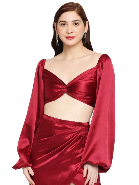 

AMMARZO Red Satin Wrap Crop Top