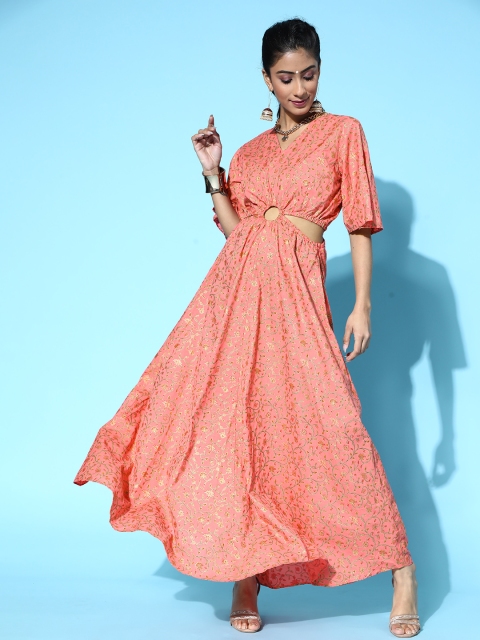 

InWeave Women Chic Peach Floral Festive Gown Dress