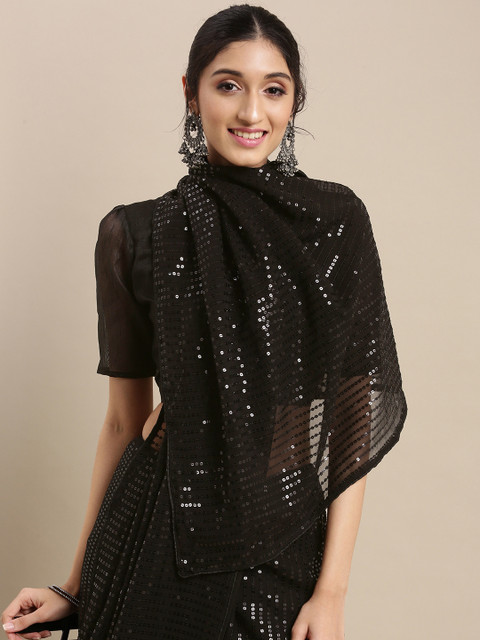

Mitera Black Floral Sequinned Pure Georgette Saree