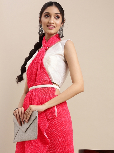 

Mitera Pink Floral Pure Georgette Bandhani Saree