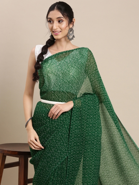 

Mitera Green Floral Pure Georgette Bandhani Saree
