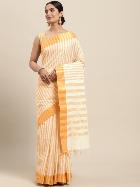 

Thara Sarees Women Off White & Golden Zari Woven Design Pure Cotton Kasavu Saree