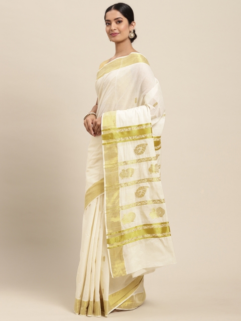 

Thara Sarees Off White & Golden Handloom Zari Work Pure Cotton Kasavu Saree
