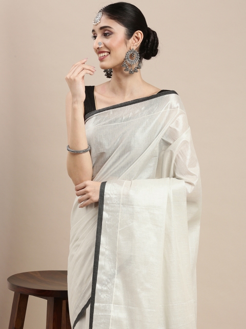 

Thara Sarees Women Off White & Silver Pure Cotton Kasavu Saree