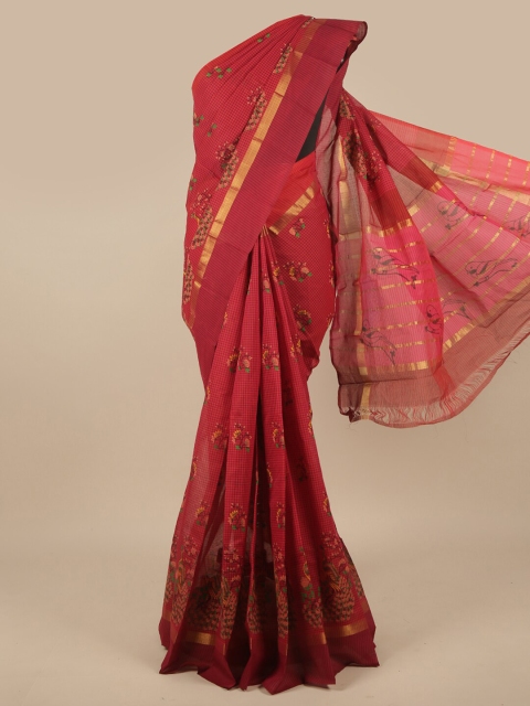 

Pothys Red & Green Floral Pure Cotton Saree