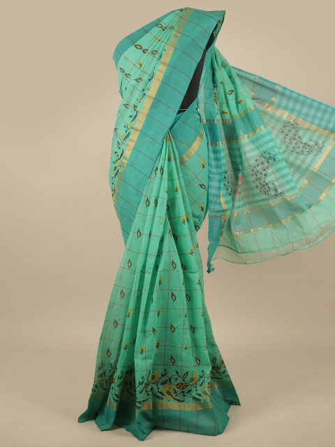 

Pothys Green & Gold-Toned Ethnic Motifs Printed Pure Cotton Saree