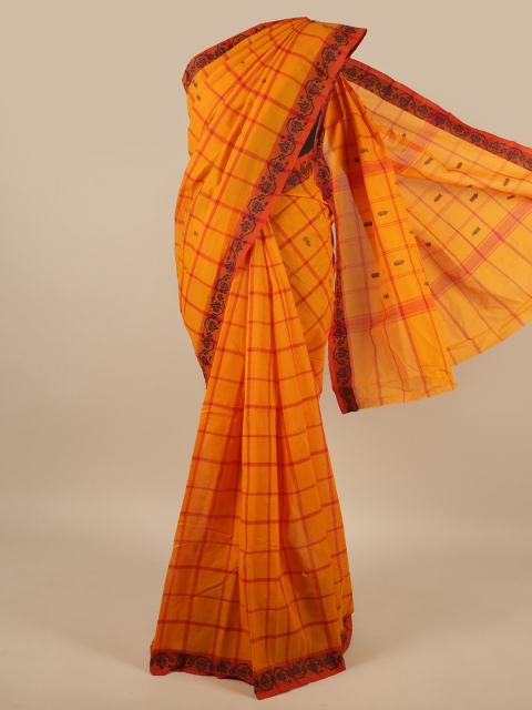 

Pothys Yellow & Orange Checked Pure Cotton Saree