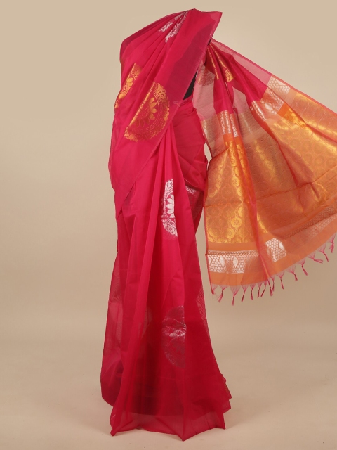 

Pothys Pink & Silver-Toned Woven Design Zari Silk Cotton Saree