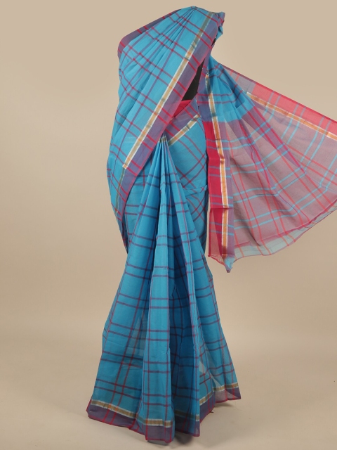 

Pothys Blue & Red Checked Zari Pure Cotton Saree