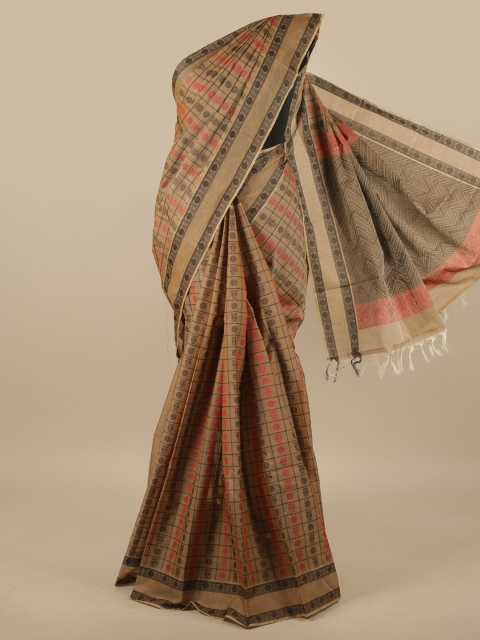 

Pothys Women Tan Geometric Printed Pure Cotton Chettinad Saree