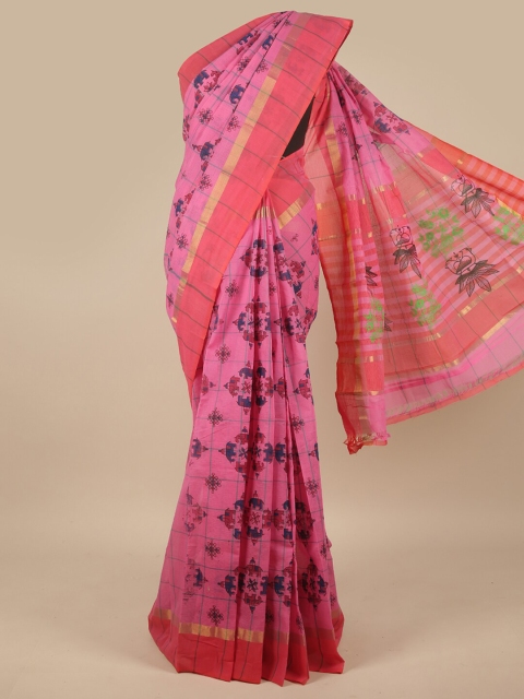 

Pothys Pink & Navy Blue Ethnic Motifs Pure Cotton Saree