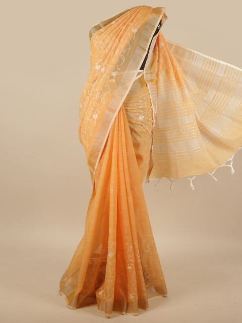 

Pothys Orange Floral Embroidered Pure Cotton Saree