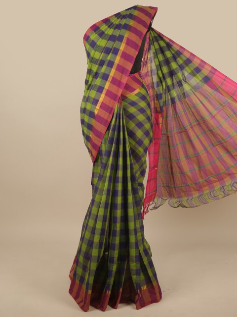 

Pothys Purple & Green Checked Pure Cotton Saree