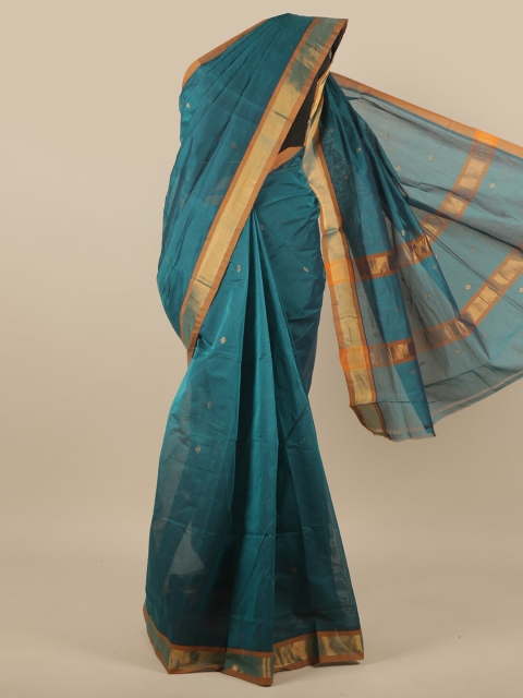 

Pothys Green & Orange Ethnic Motifs Zari Pure Cotton Venkatgiri Saree