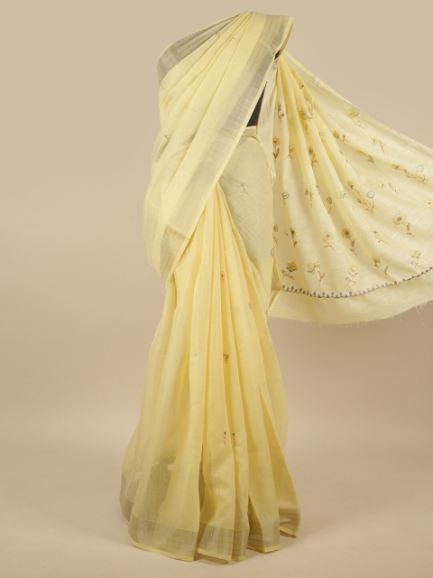 

Pothys Yellow & Silver Floral Zari Saree