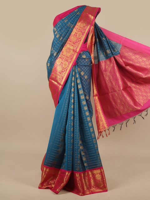 

Pothys Blue & Fuchsia Ethnic Motifs Zari Silk Cotton Saree