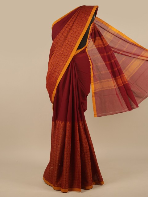 

Pothys Maroon & Mustard Woven Design Zari Pure Cotton Saree